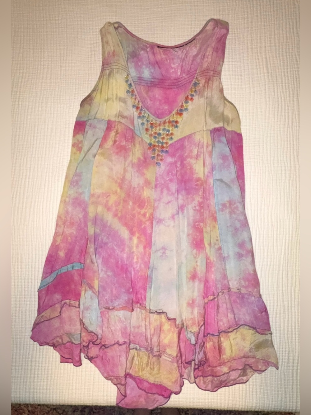 Girls' Pastel Tie-Dye Ruffle Tank Dress - Pink Multi